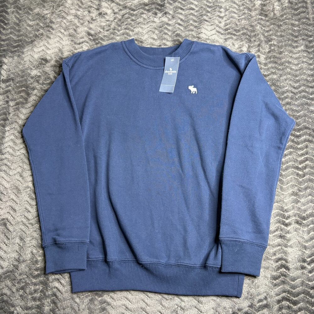 Abercrombie Kid A&F Essentials Blue Crewneck Sweatshirt Moose Logo Size 9/10 NWT